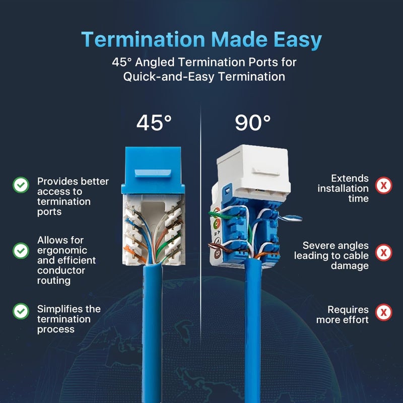 SATMAXIMUM 30 Pack Cat6 Keystone Ethernet Wall Jacks RJ45 Punch Down Slim Profile UTP Blue, 45 Degree for Patch Panel & Wall Plate, Supports Up to 10Gbps - Image 5